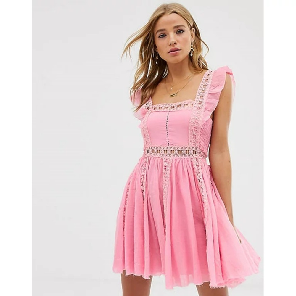 Free People Women's Verona Lace Trim Minidress Pink Size Large